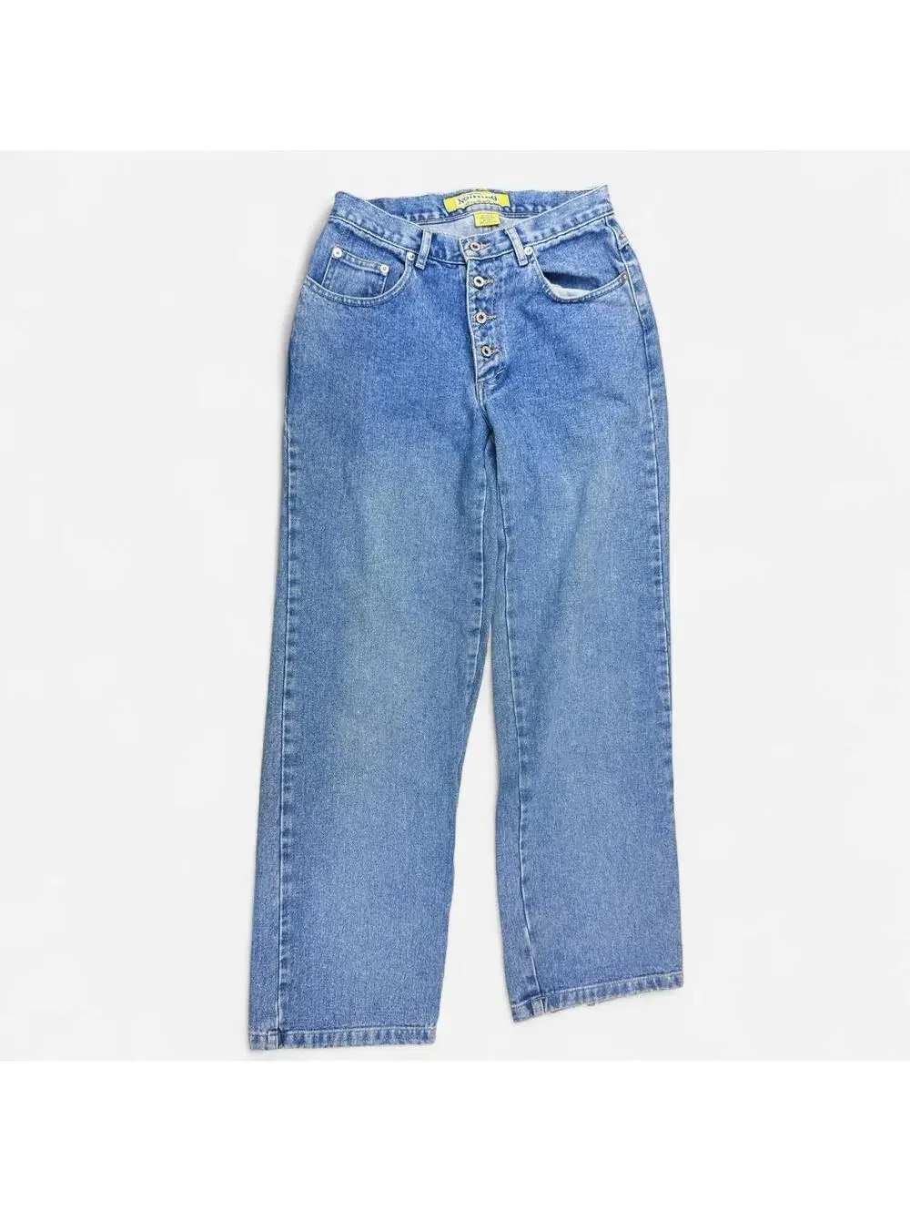 Vintage 90s Light Wash Button Fly High Rise Straight Jeans in Blue
